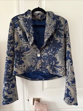Amazing  vintage jacket : from Greece Women's Navy Paisley Floral Cropped Jacket